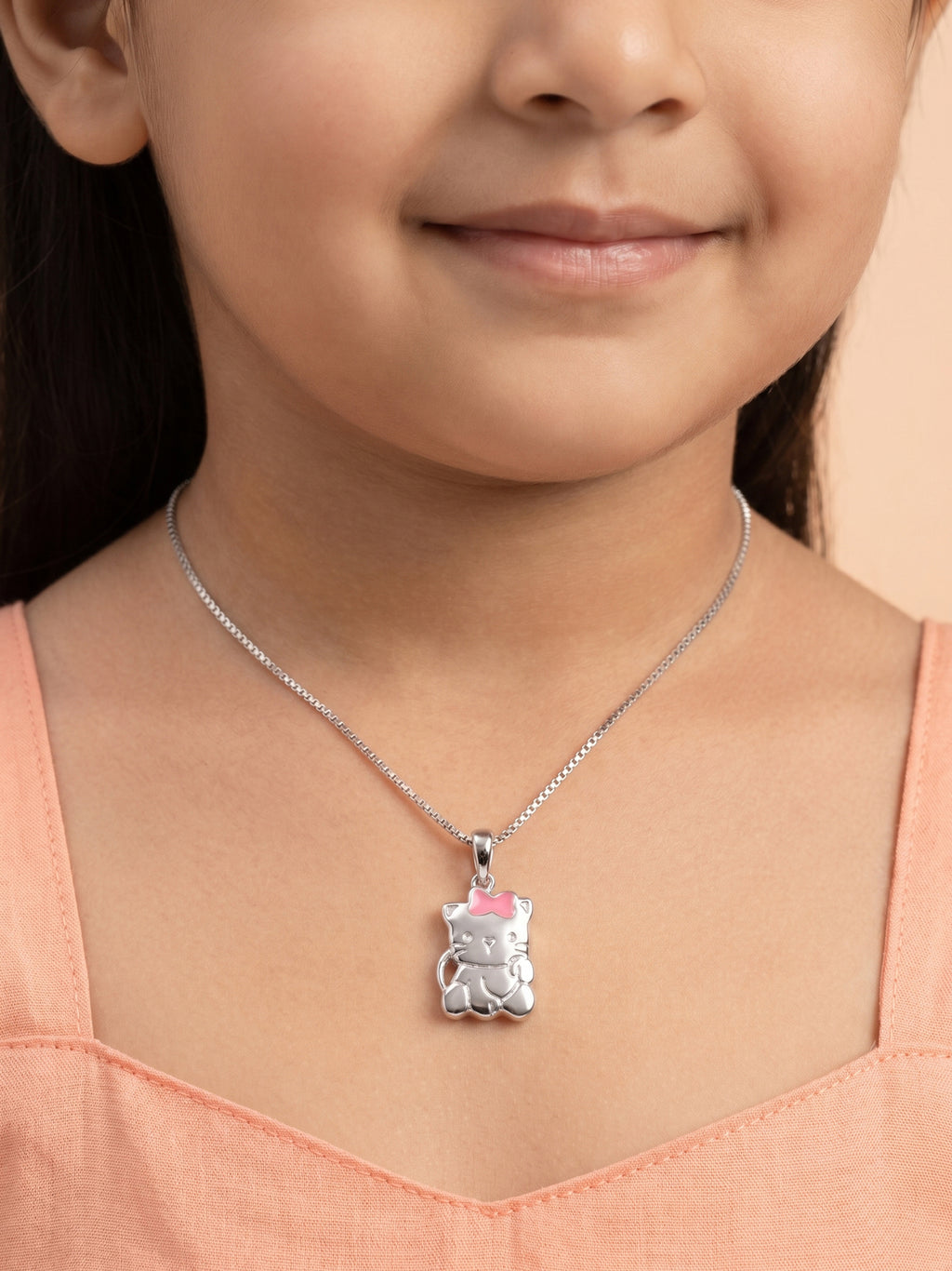 Kids Pink Bow Kitty Pendant