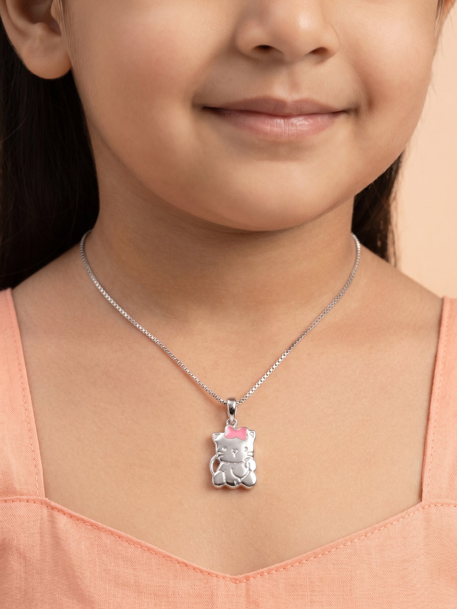Kids Pink Bow Kitty Pendant