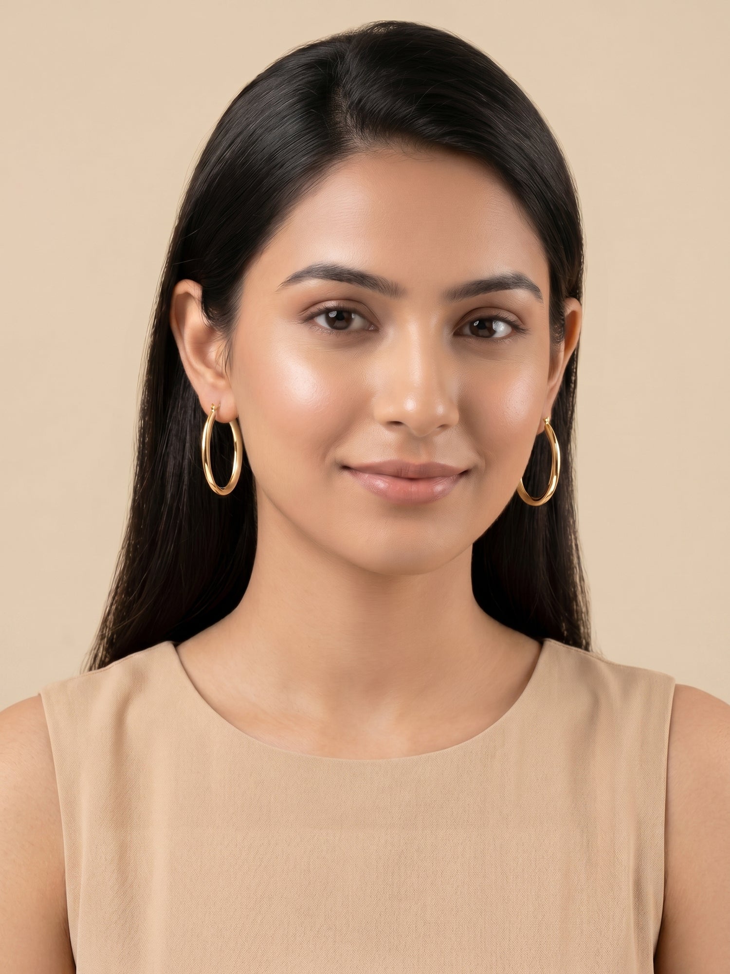 Polished Oval Tube Hoop Earrings