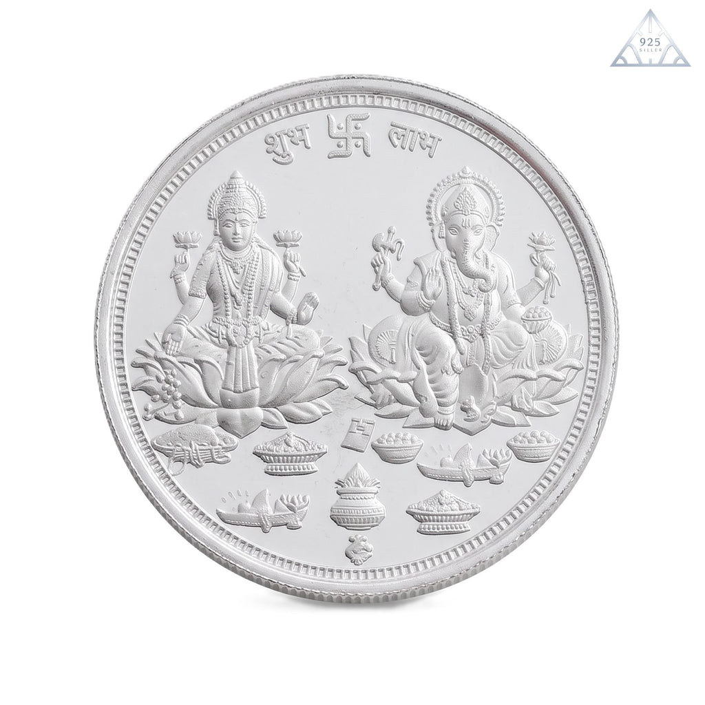 925 Sterling Silver Auspicious Lakshmi Ganesha Pooja Coin