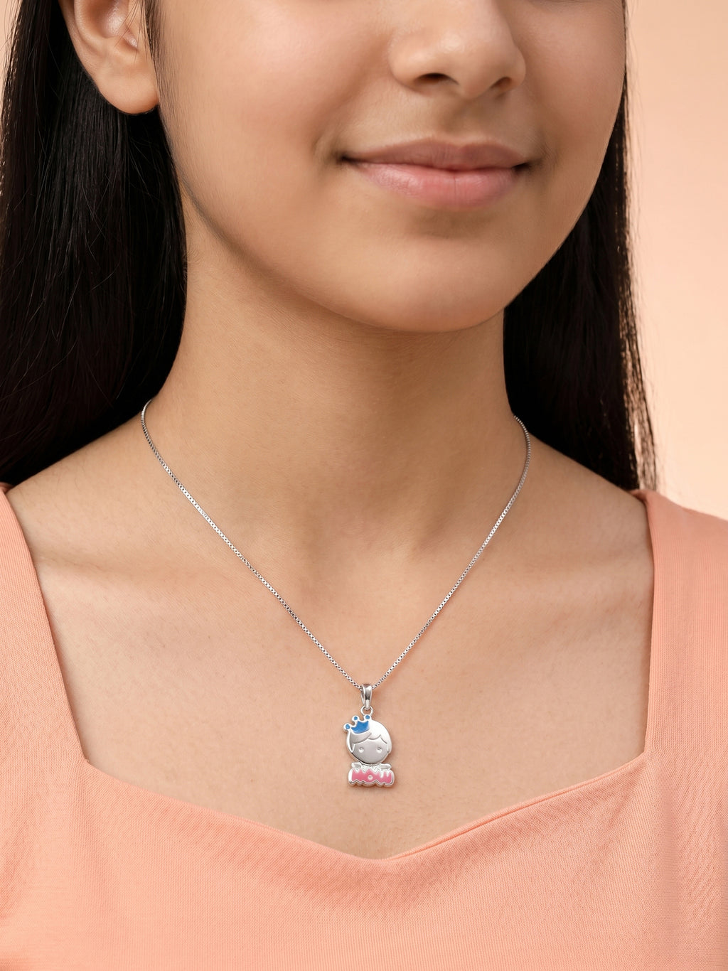 "WOW" Crown Character Pendant Necklace for Kids