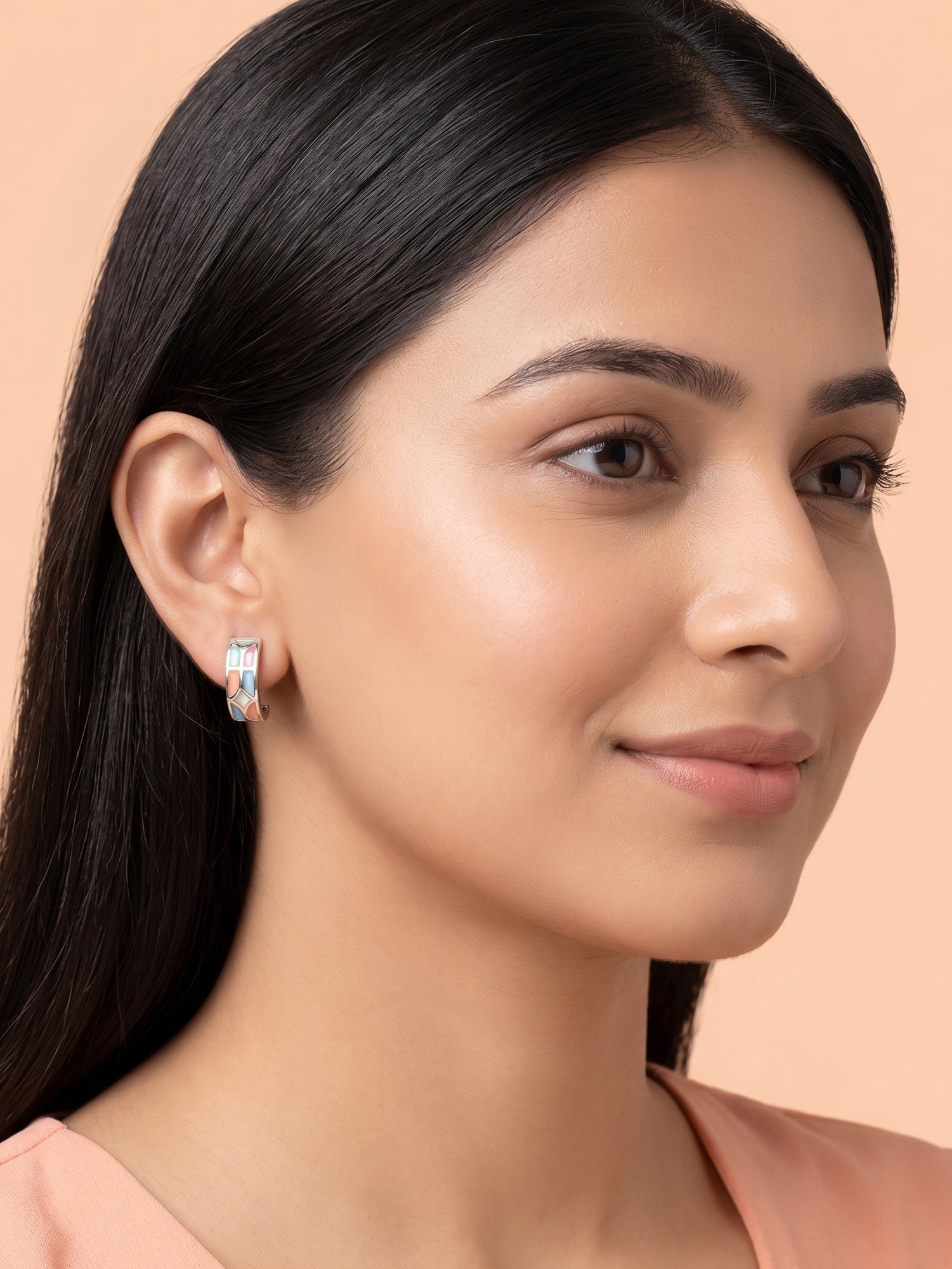 Vibrant Inlay Mosaic Open Hoop Studs