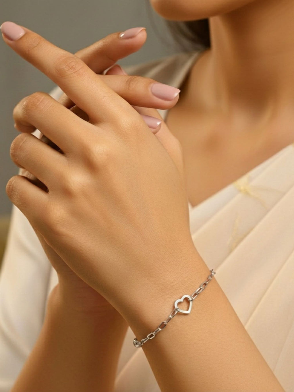 Silver Modern Heart Paperclip Charm Bracelet