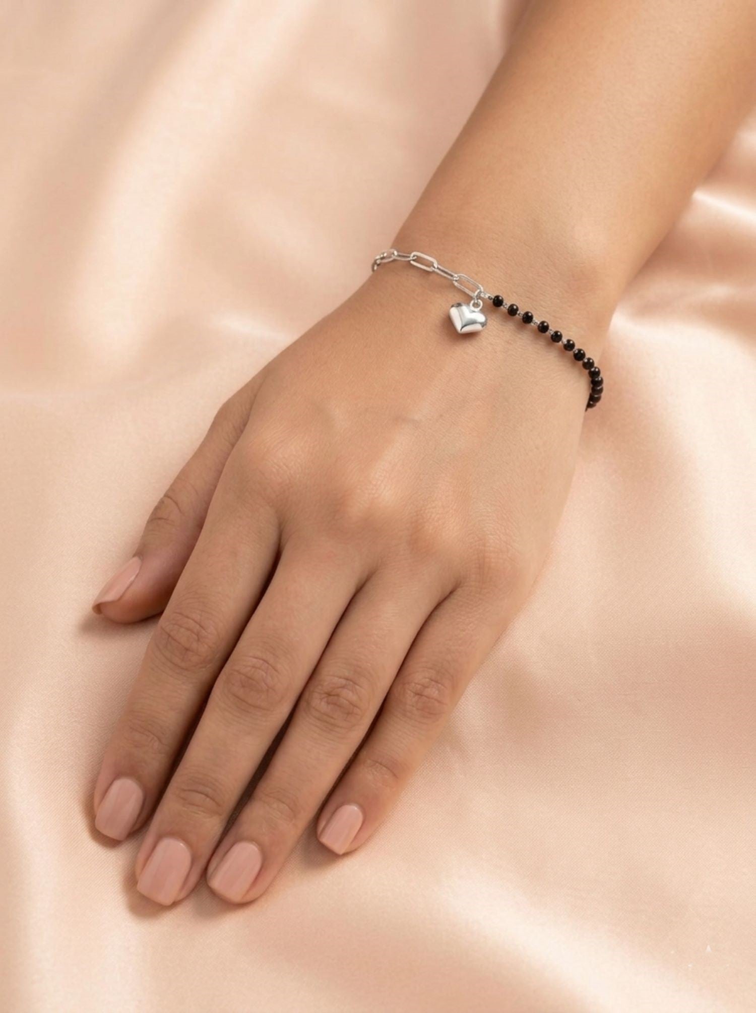 Silver Noir Heart Paperclip Nazariya Bracelet