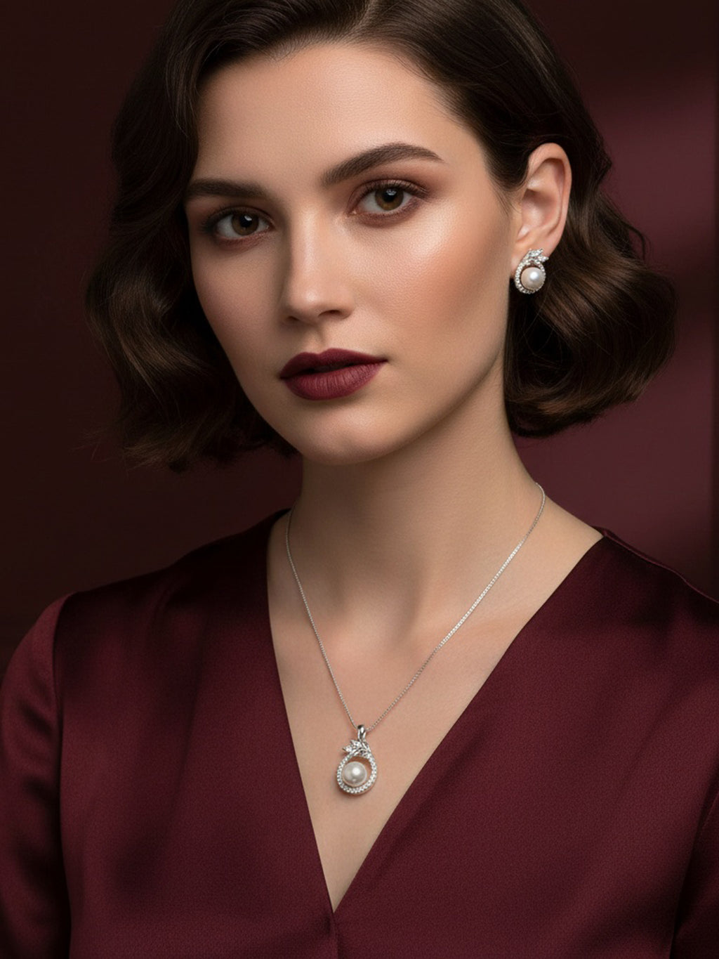 Blooming Pearl Halo Pendant Set