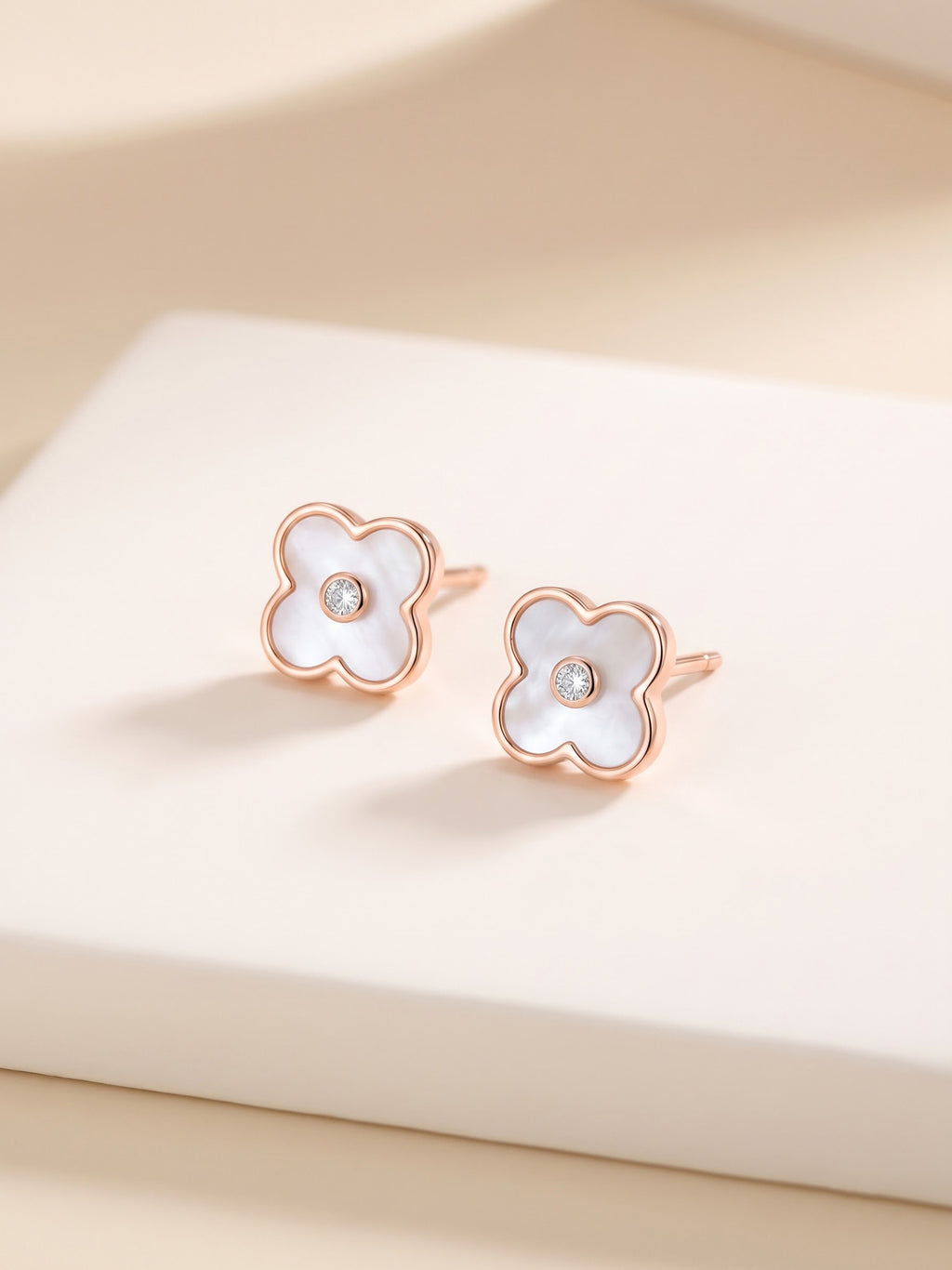Blooming Clover Mother-of-Pearl & Diamond Stud Earrings