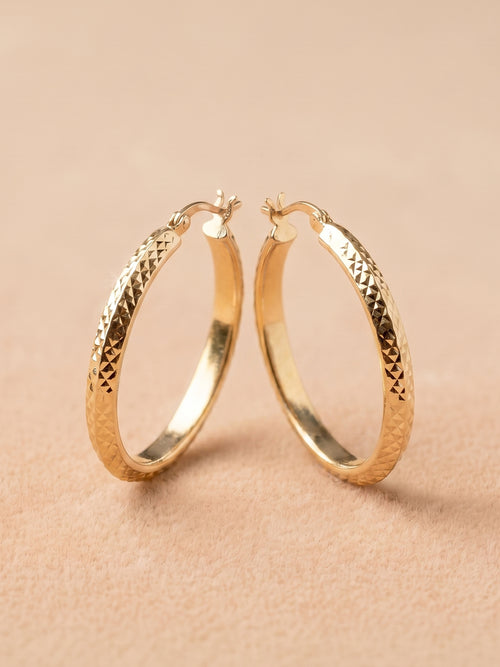 Diamond-Cut Oval Hoop Earrings