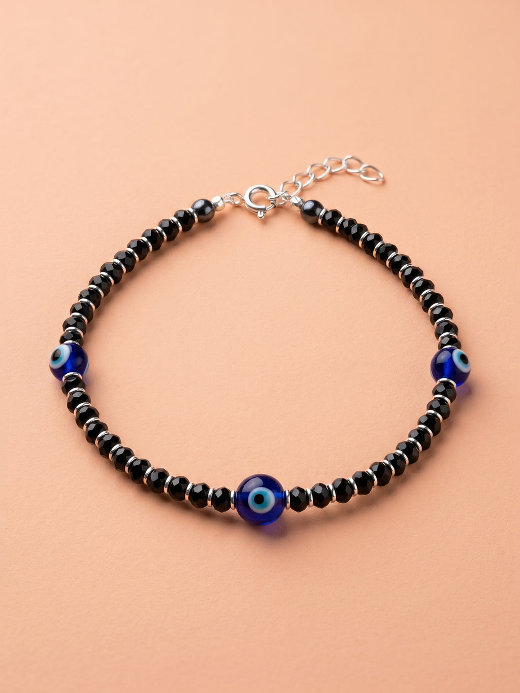 Triple Evil Eye Black Crystal Bead Bracelet