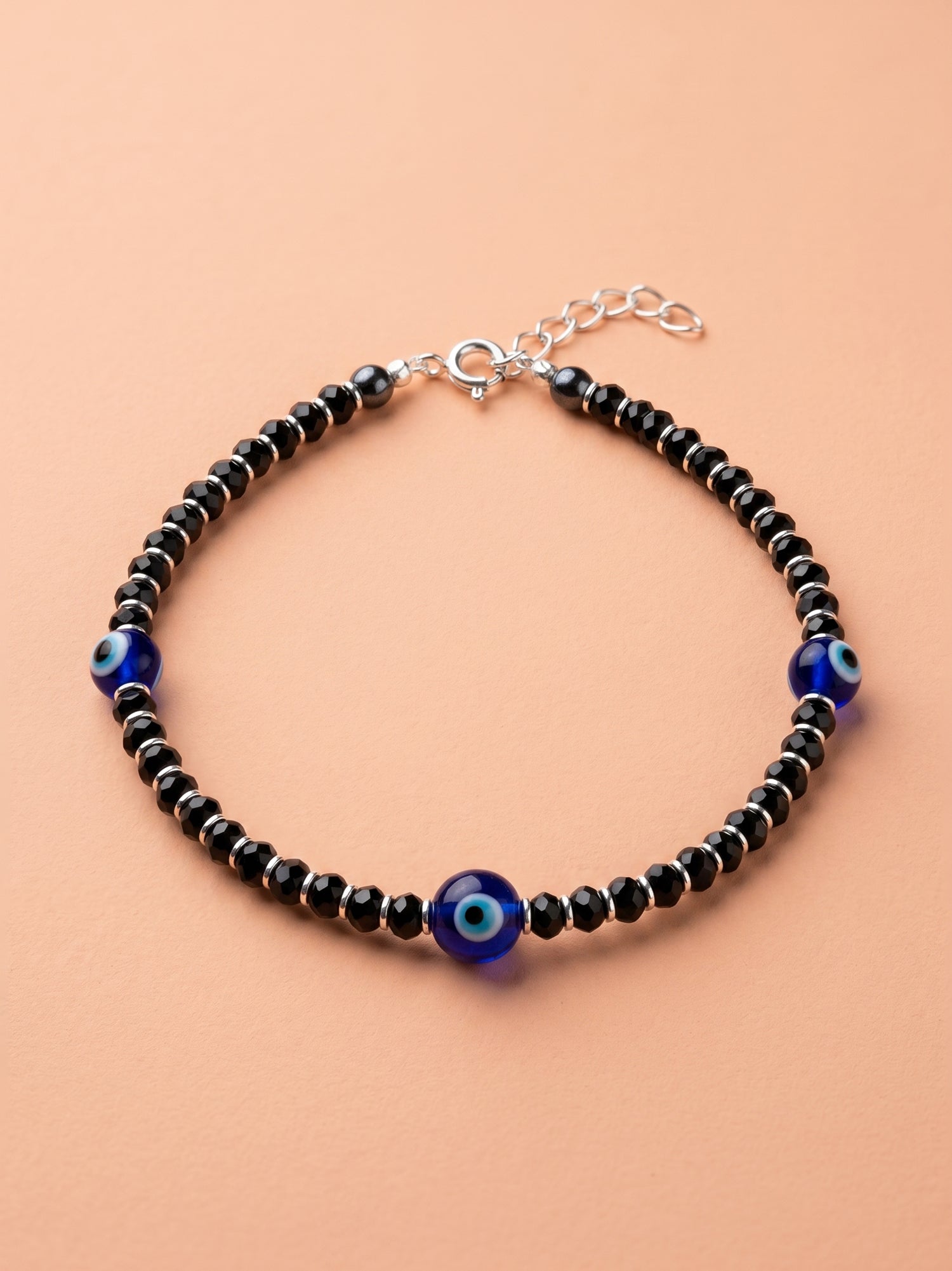 Triple Evil Eye Black Crystal Bead Bracelet