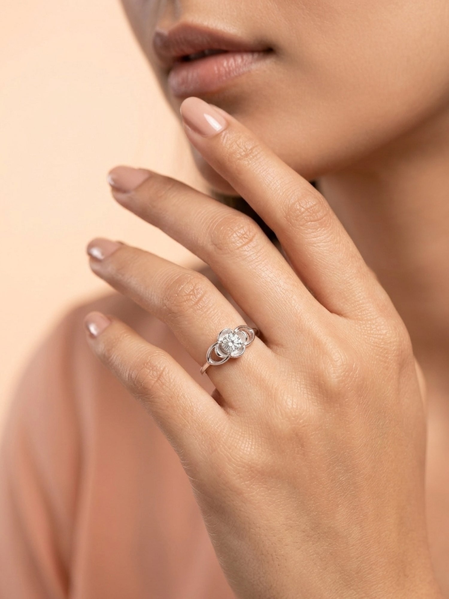 Floral Petal Solitaire Ring
