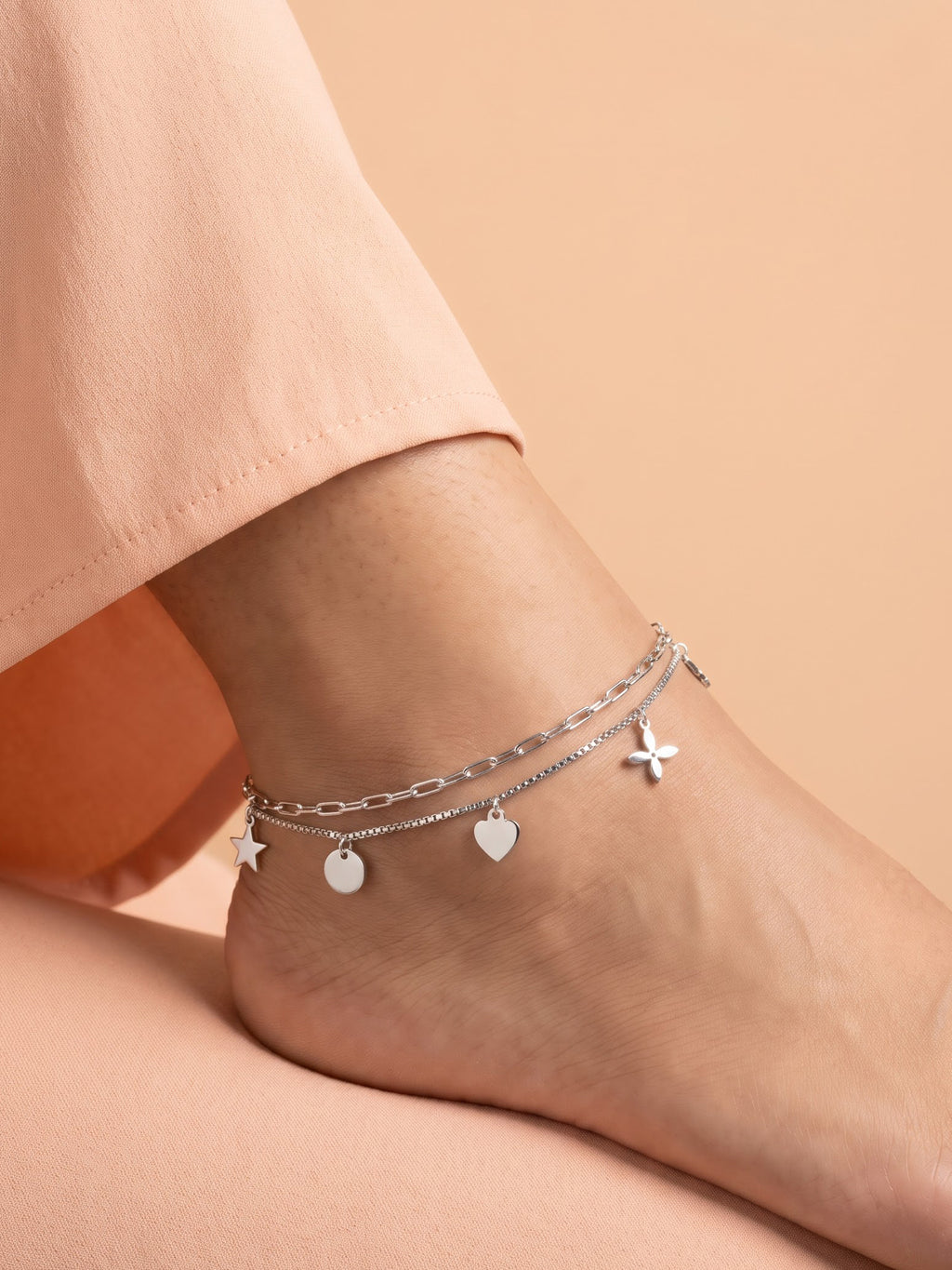 Celestial Charm Double-Layer Silver Anklet