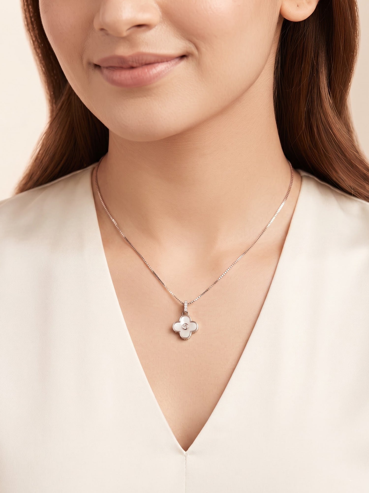 The Lumina Bloom Rose Gold & Mother-of-Pearl Clover Pendant