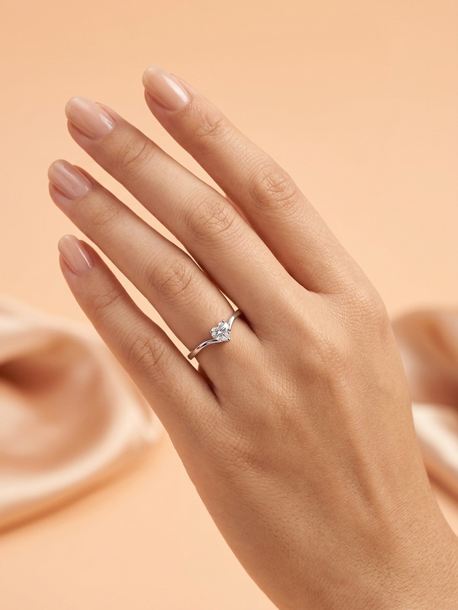 Silver Wave Heart Solitaire Ring