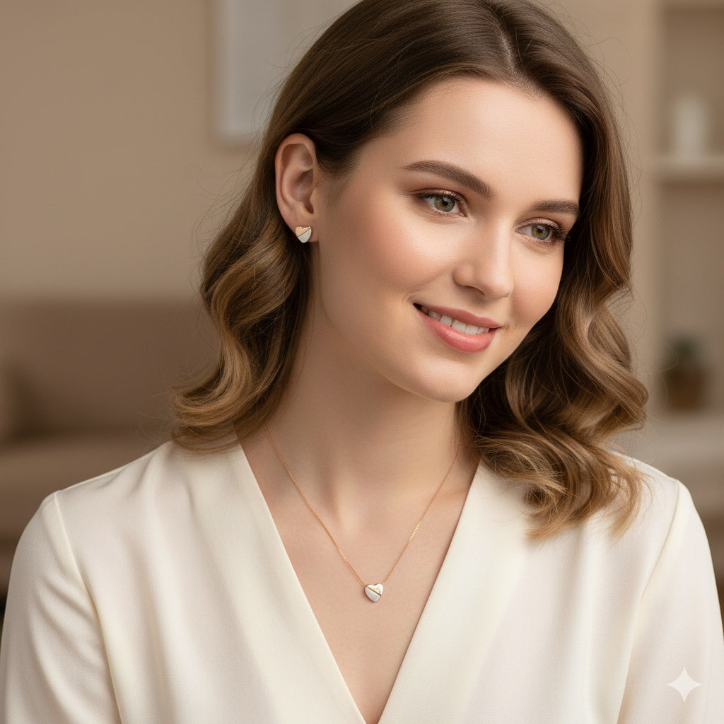 Dual Tone Floating Heart Pendant Set