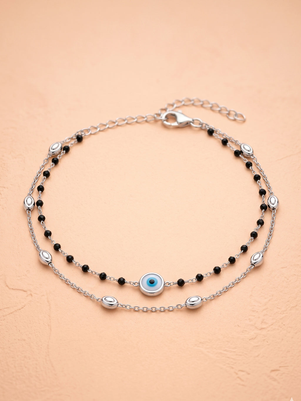 Silver Noir Evil Eye Double-Layered Bracelet