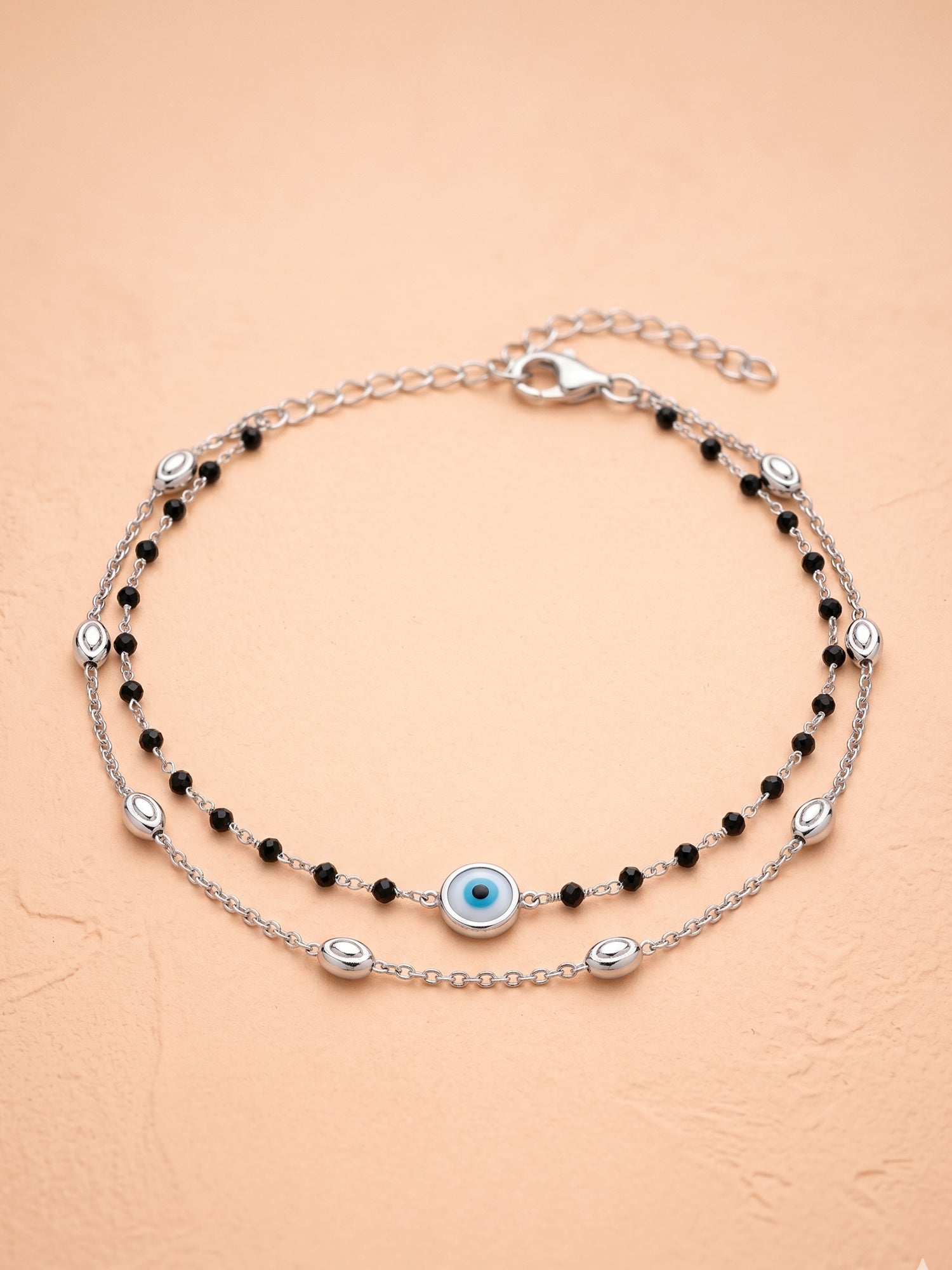 Silver Noir Evil Eye Double-Layered Bracelet