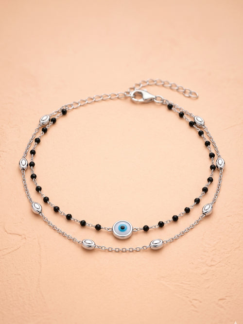 Silver Noir Evil Eye Double-Layered Bracelet