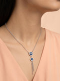 Double Evil Eye CZ Tassel Lariat Necklace