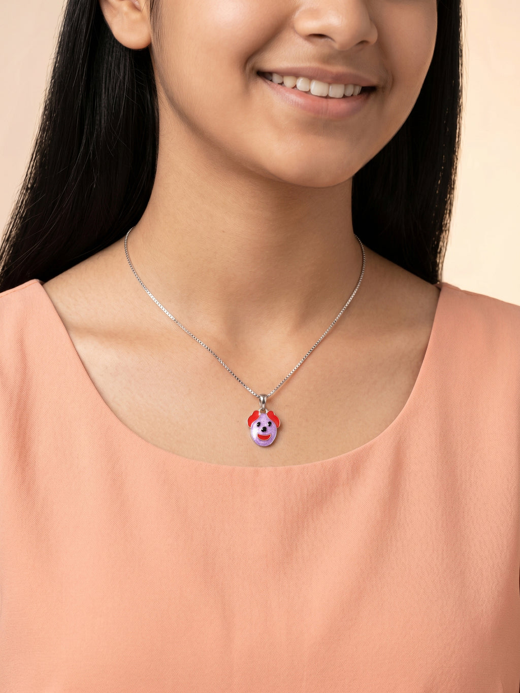 Kids Purple Puppy Face Pendant