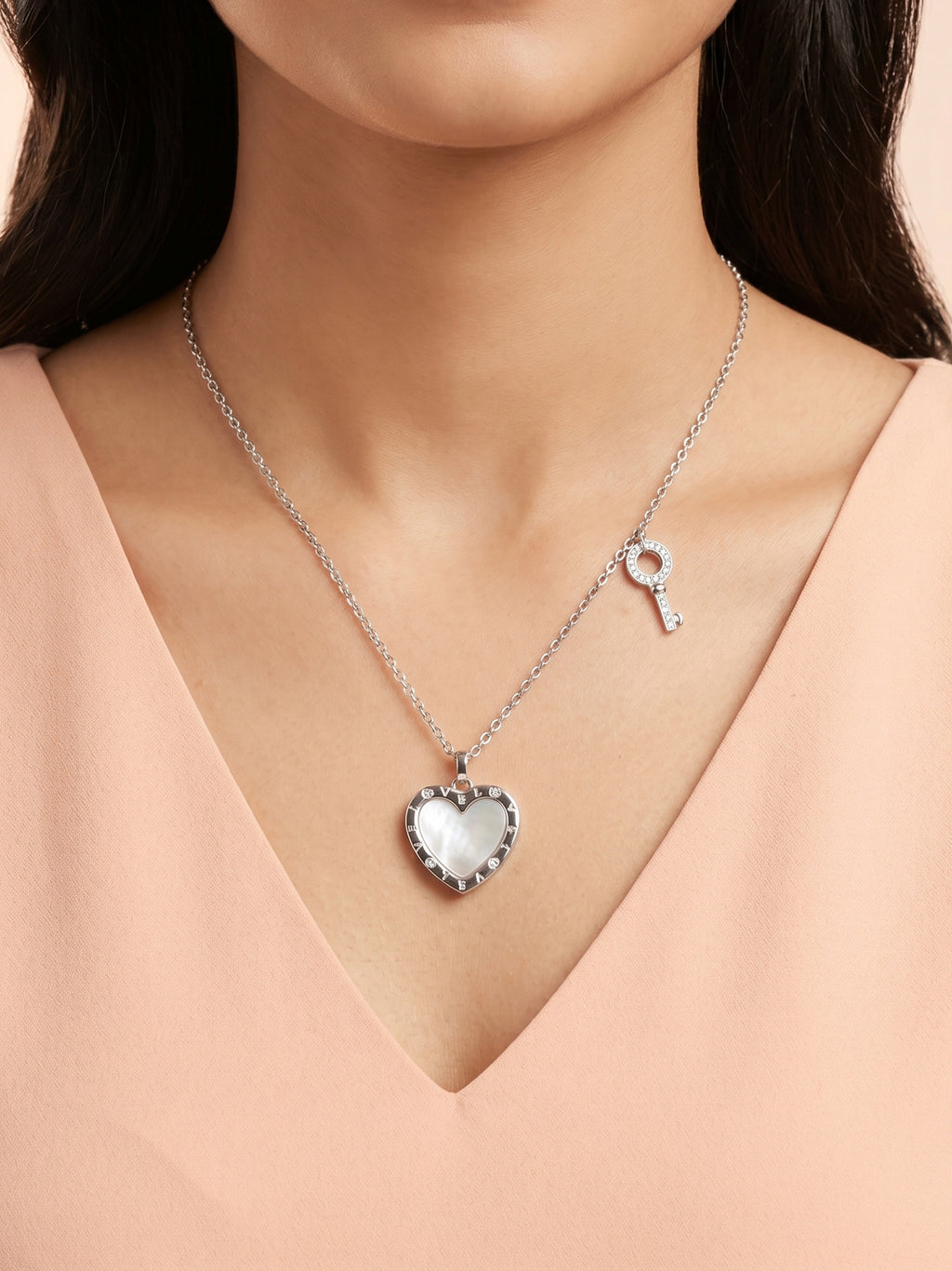 Reversible Mother of Pearl & Engraved Heart Necklace