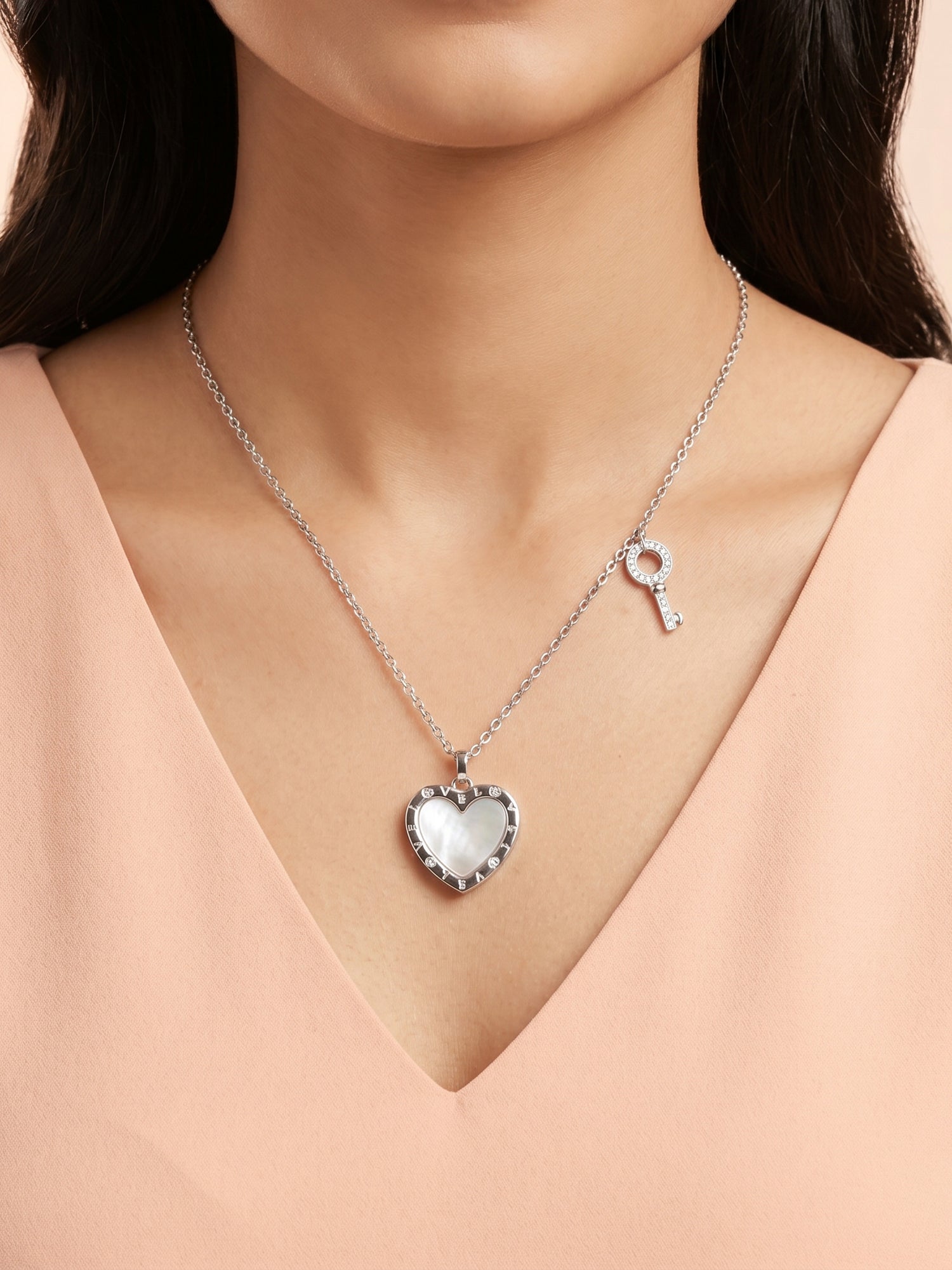 Reversible Mother of Pearl & Engraved Heart Necklace