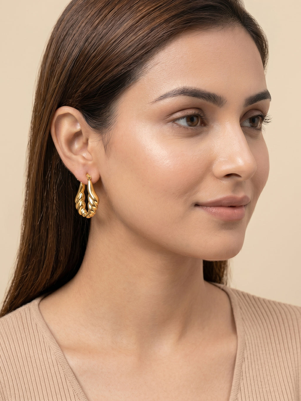 Gilded Scalloped Teardrop Hoops