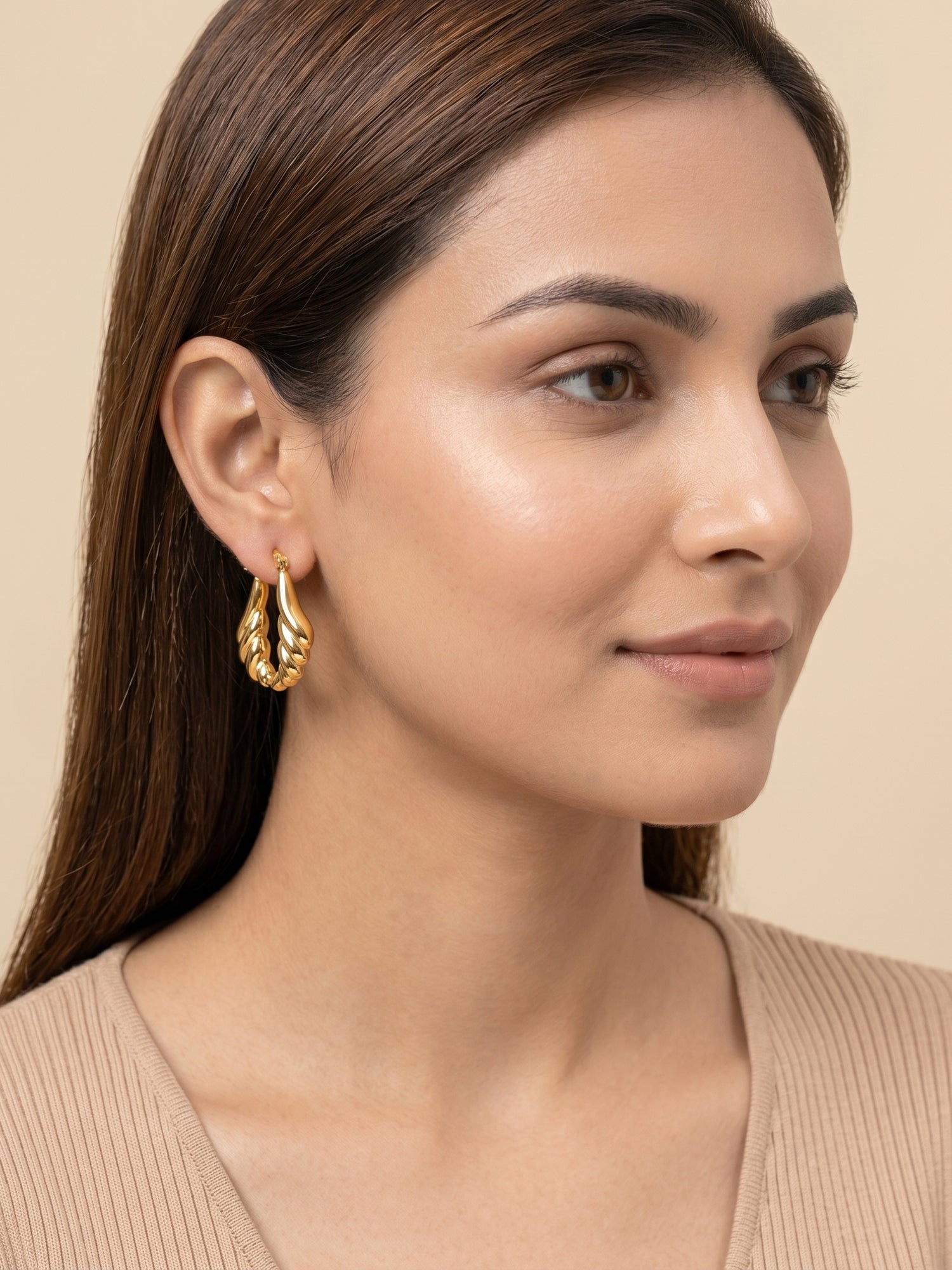 Gilded Scalloped Teardrop Hoops