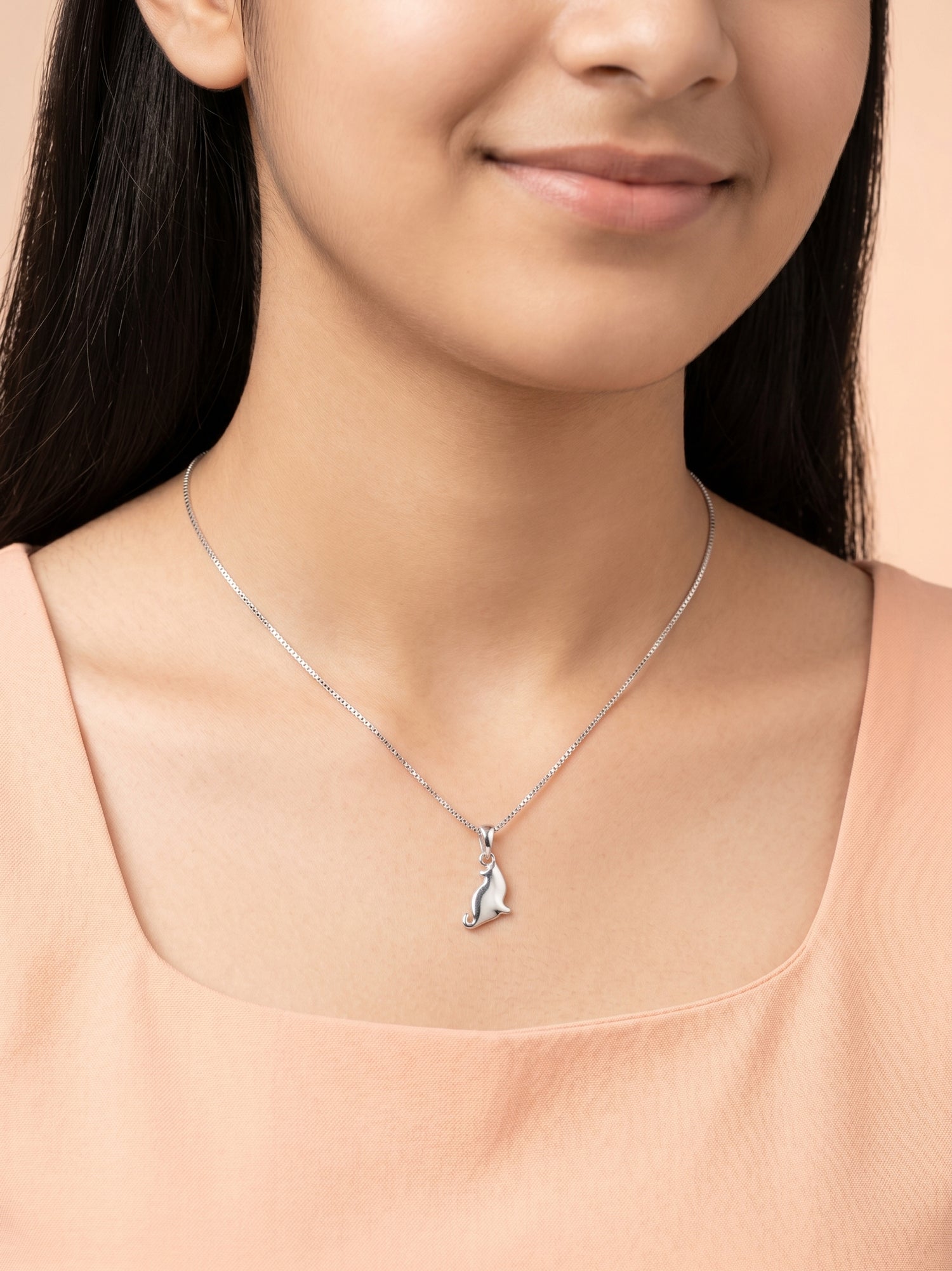 Kids Polished Sitting Cat Pendant Necklace