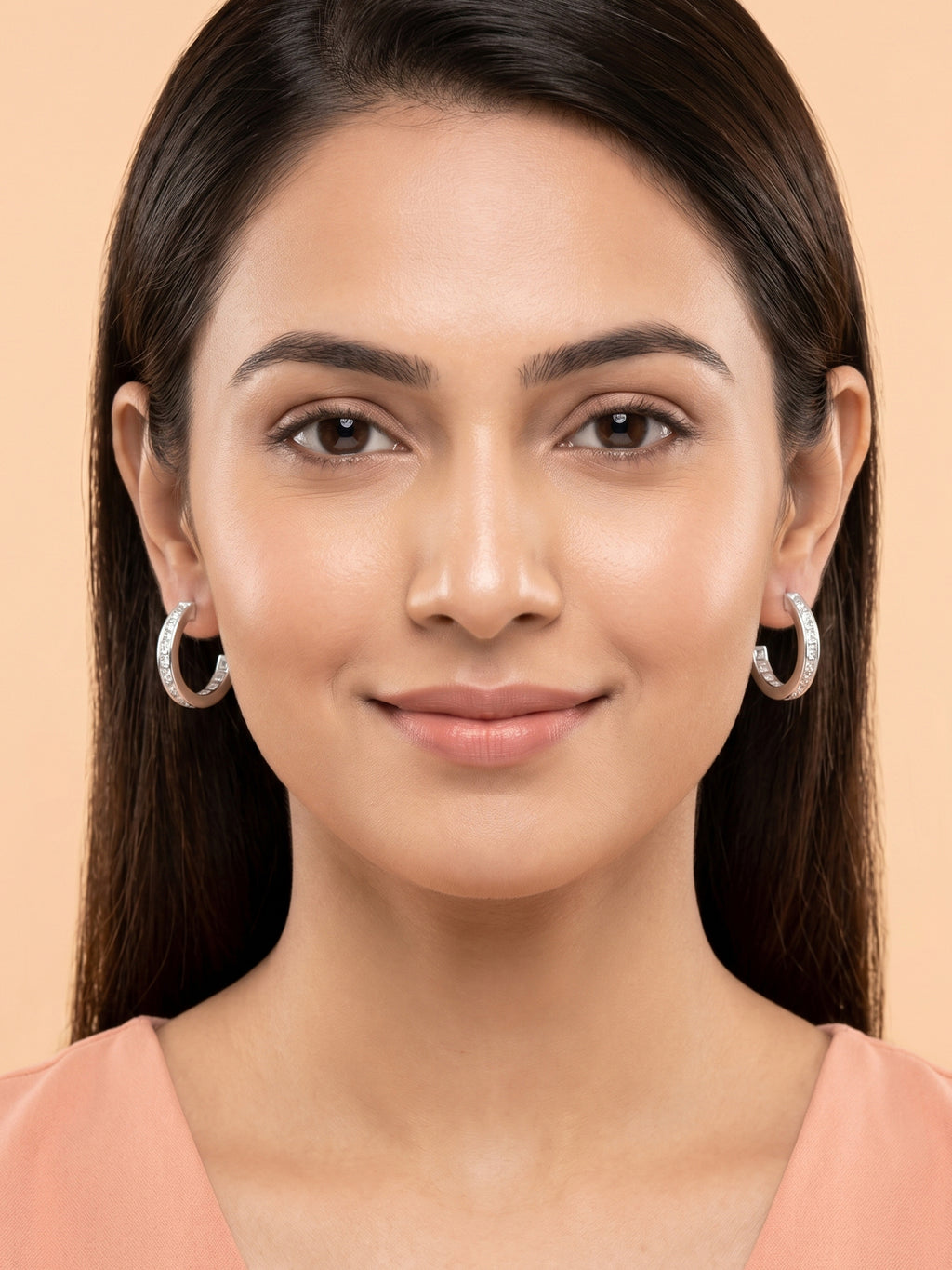 Channel-Set Round Cubic Zirconia Open Hoop Studs