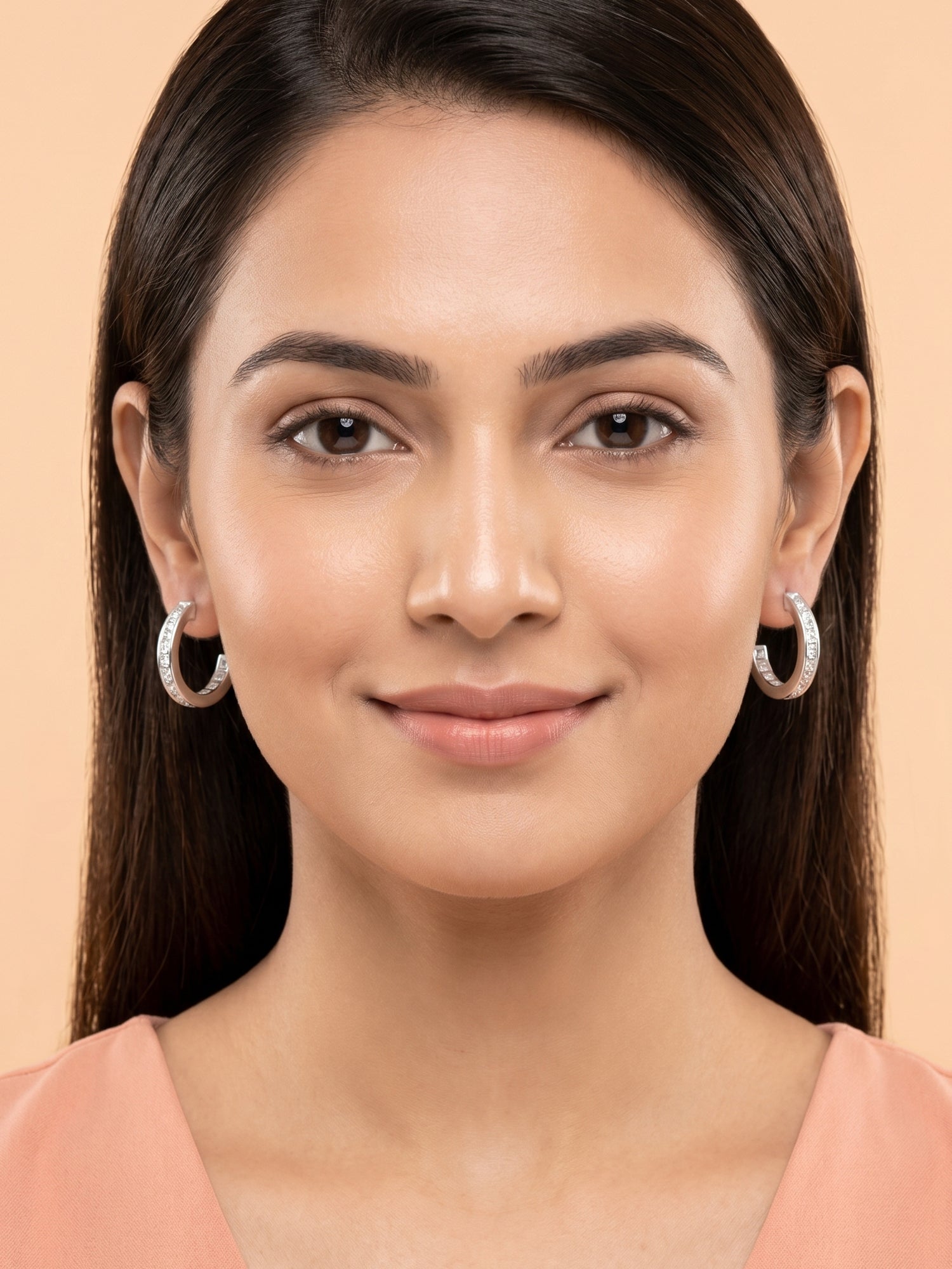Channel-Set Round Cubic Zirconia Open Hoop Studs