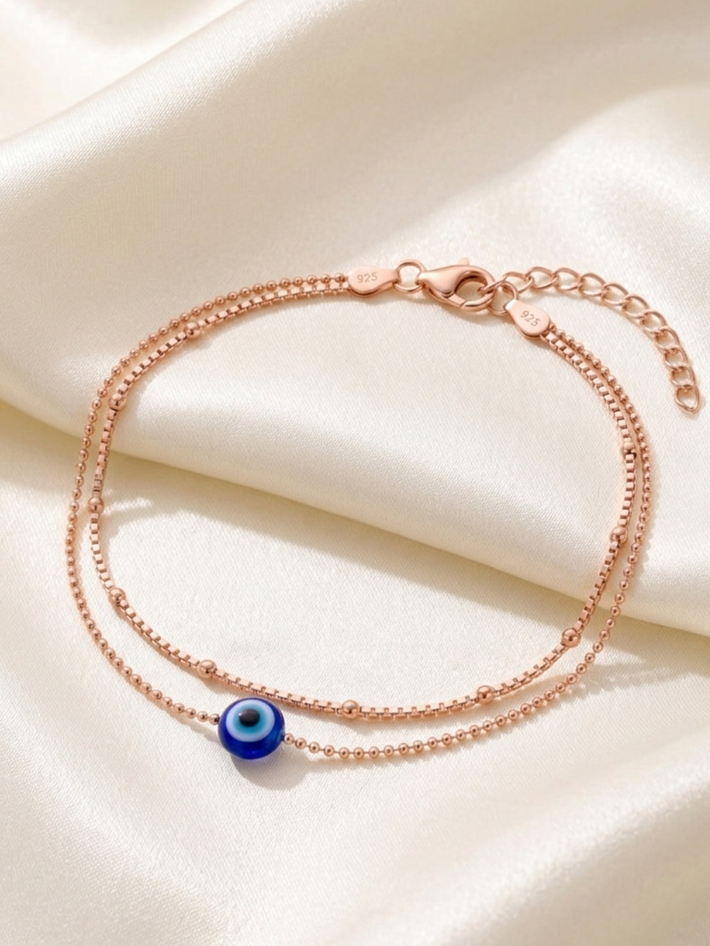 Roseate Double-Strand Evil Eye Protection Bracelet