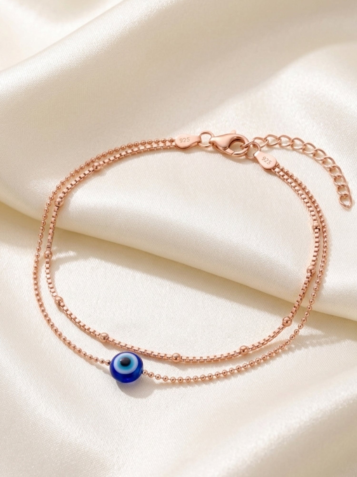 Roseate Double-Strand Evil Eye Protection Bracelet