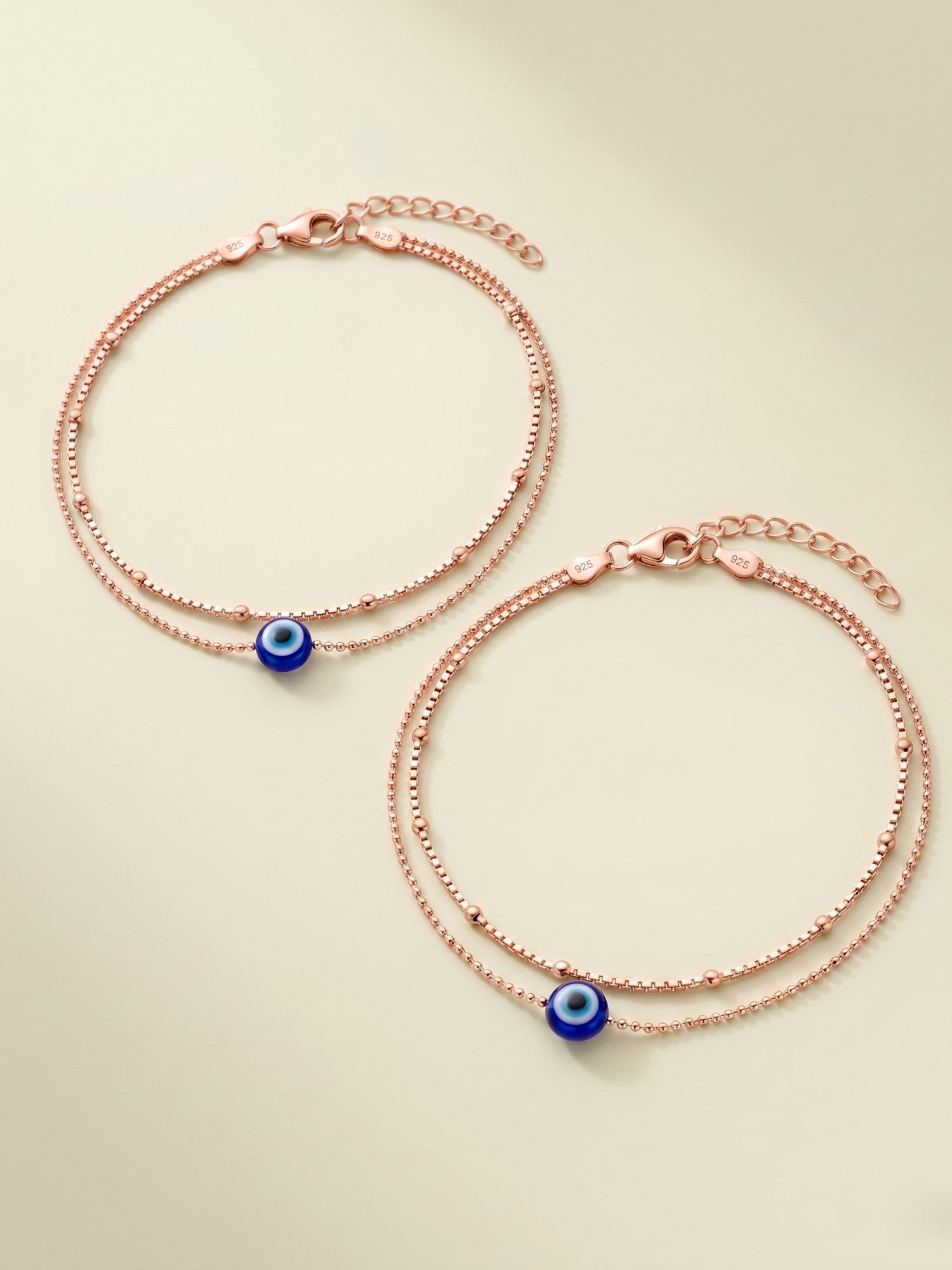 Roseate Evil Eye Double Chain Anklet Pair