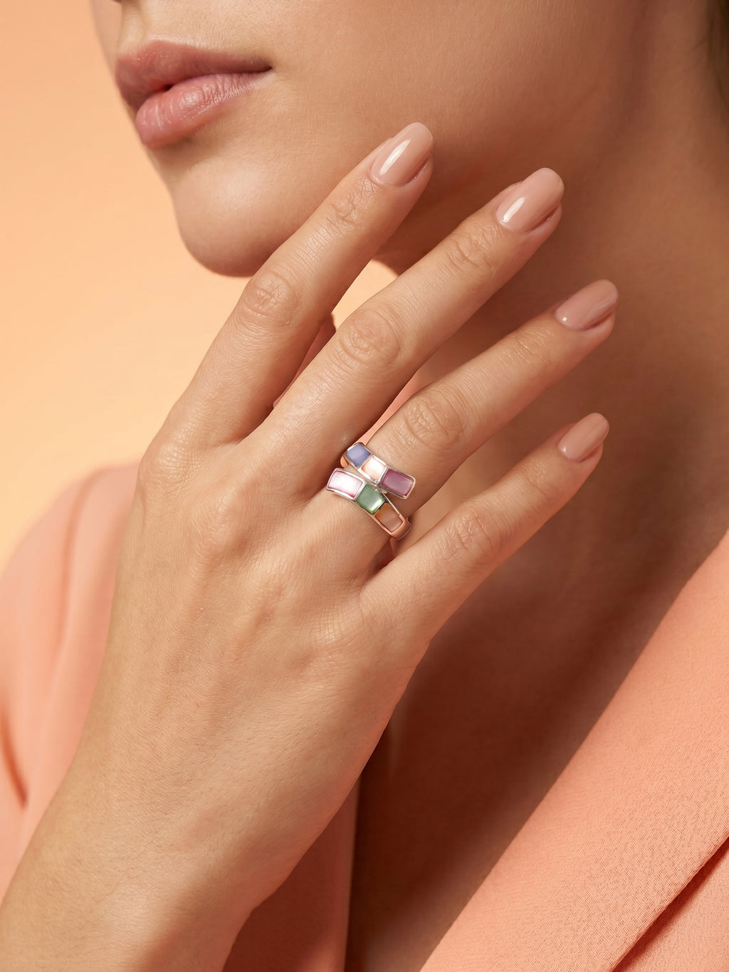 Multicolour Mother of Pearl Tile Crossover Ring