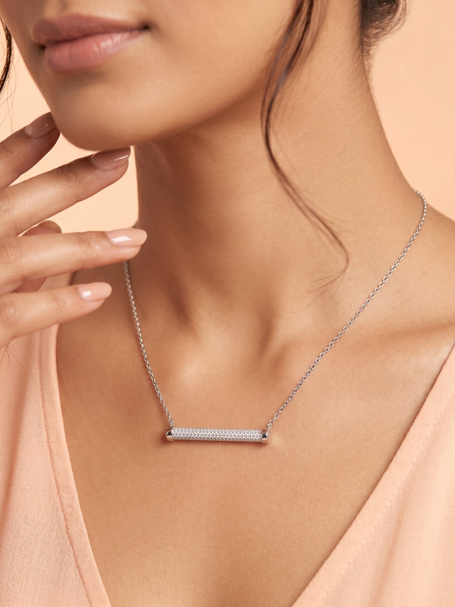 Pavé CZ Cylindrical Bar Necklace