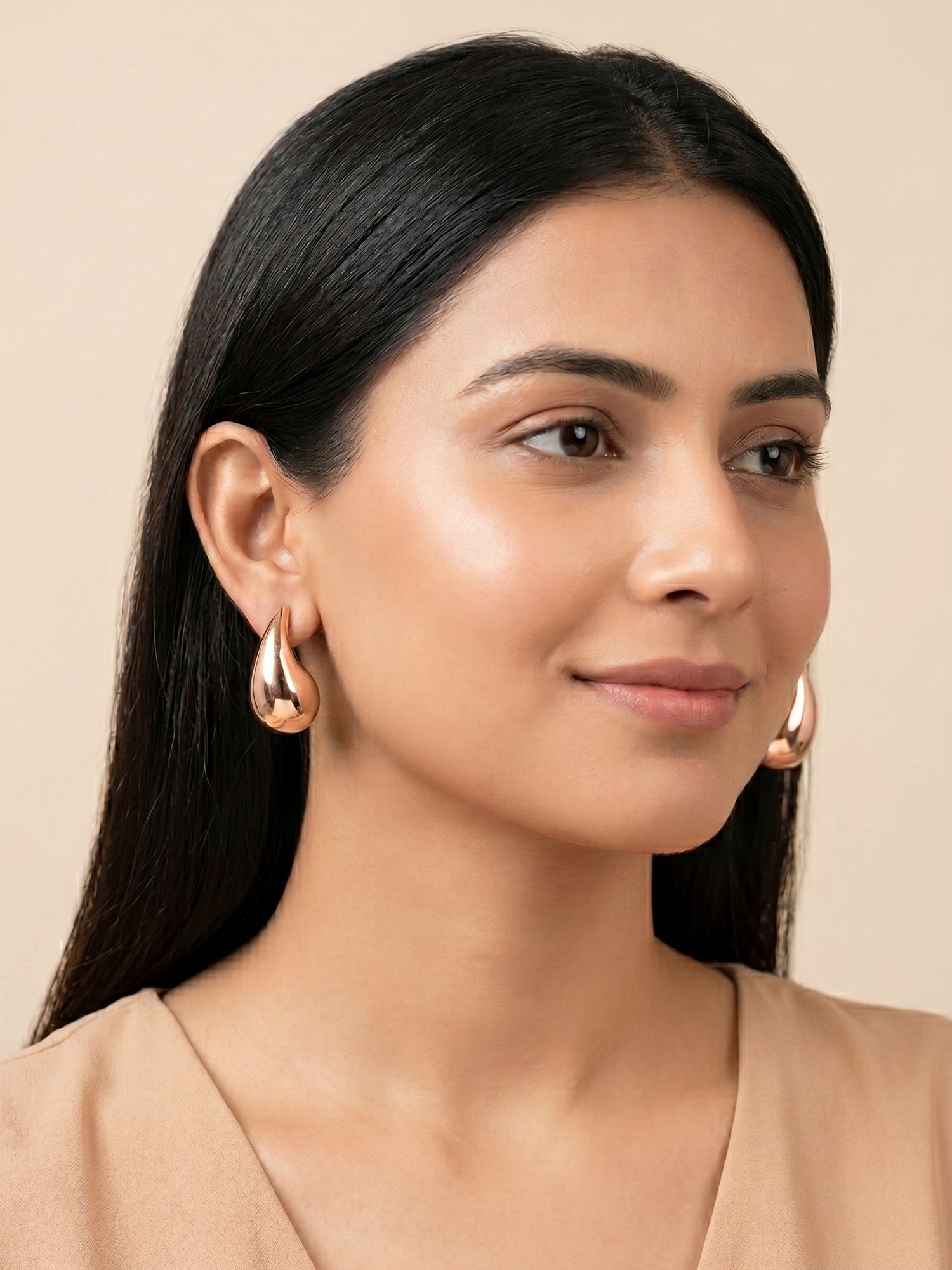 Mirror-Glaze Rose Teardrop Studs