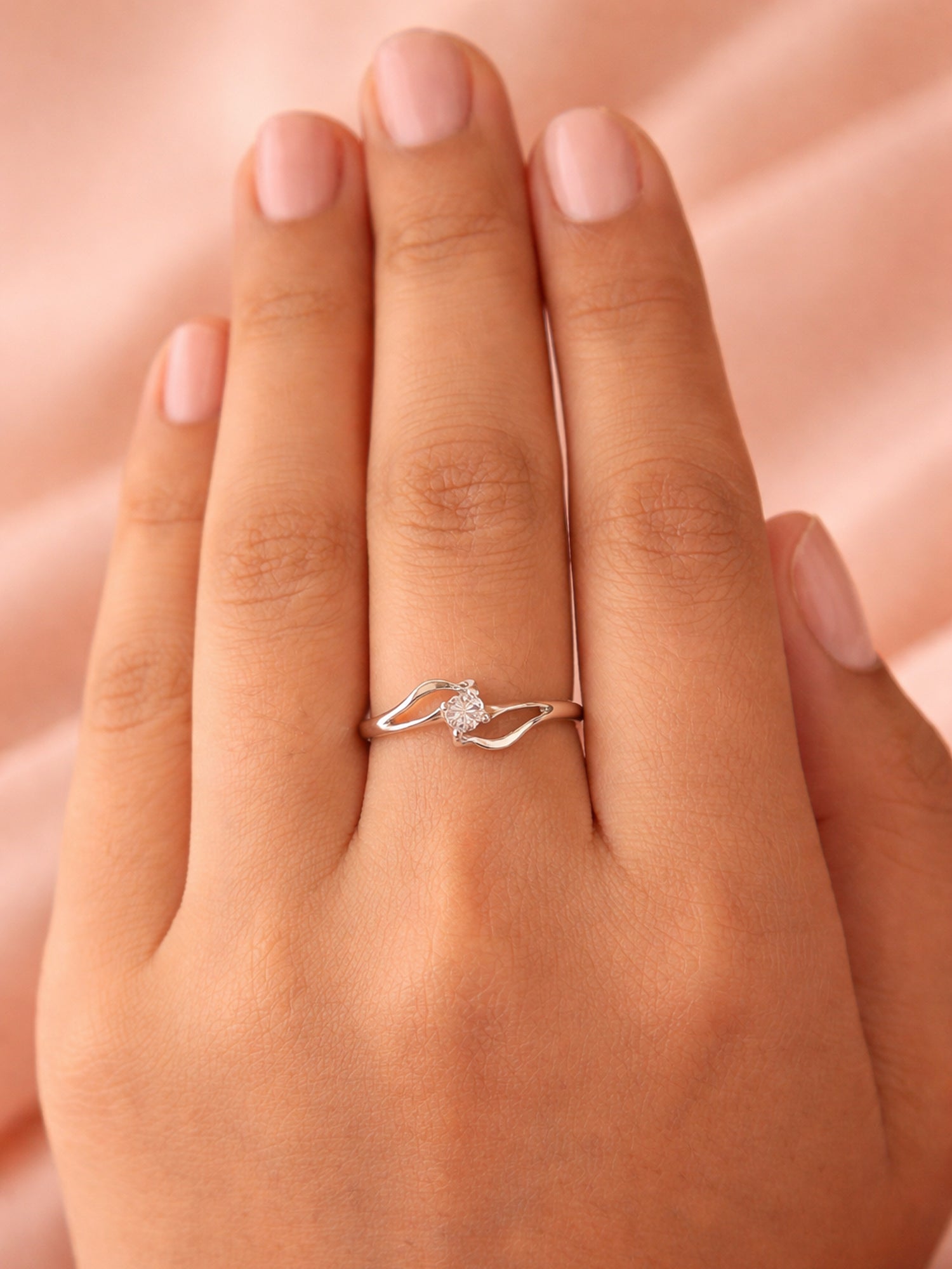 Fluid Wave Solitaire Ring