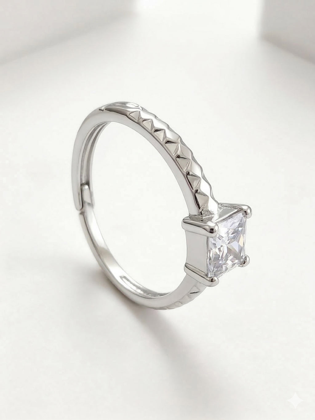 Textured Princess Solitaire Ring