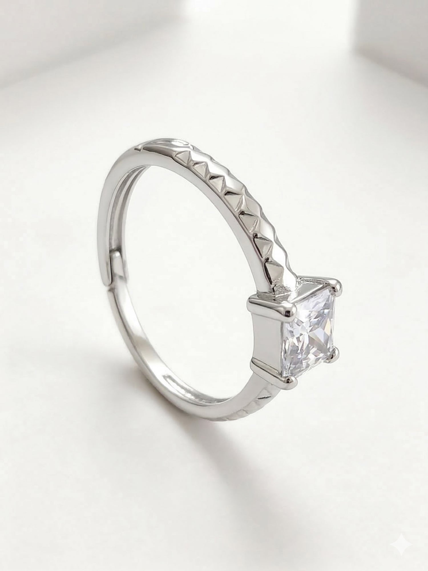 Textured Princess Solitaire Ring