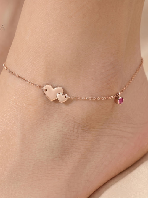 Roseate Eternal Bond Heart & Gemstone Anklet Pair
