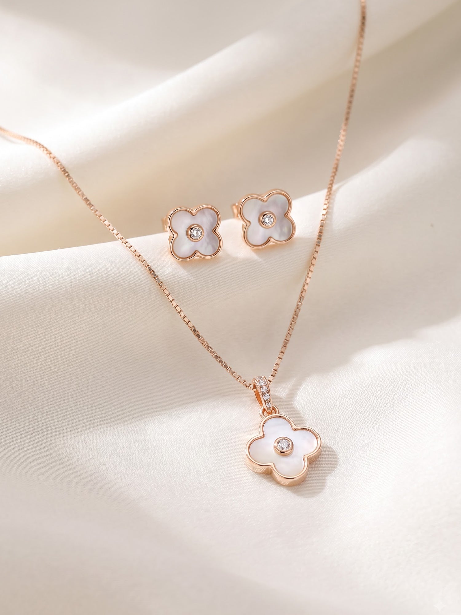 The Celestia Mother-of-Pearl & Diamond Clover Jewelry Set