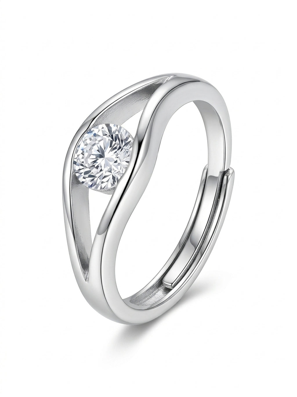 Fluid Wave Solitaire Ring