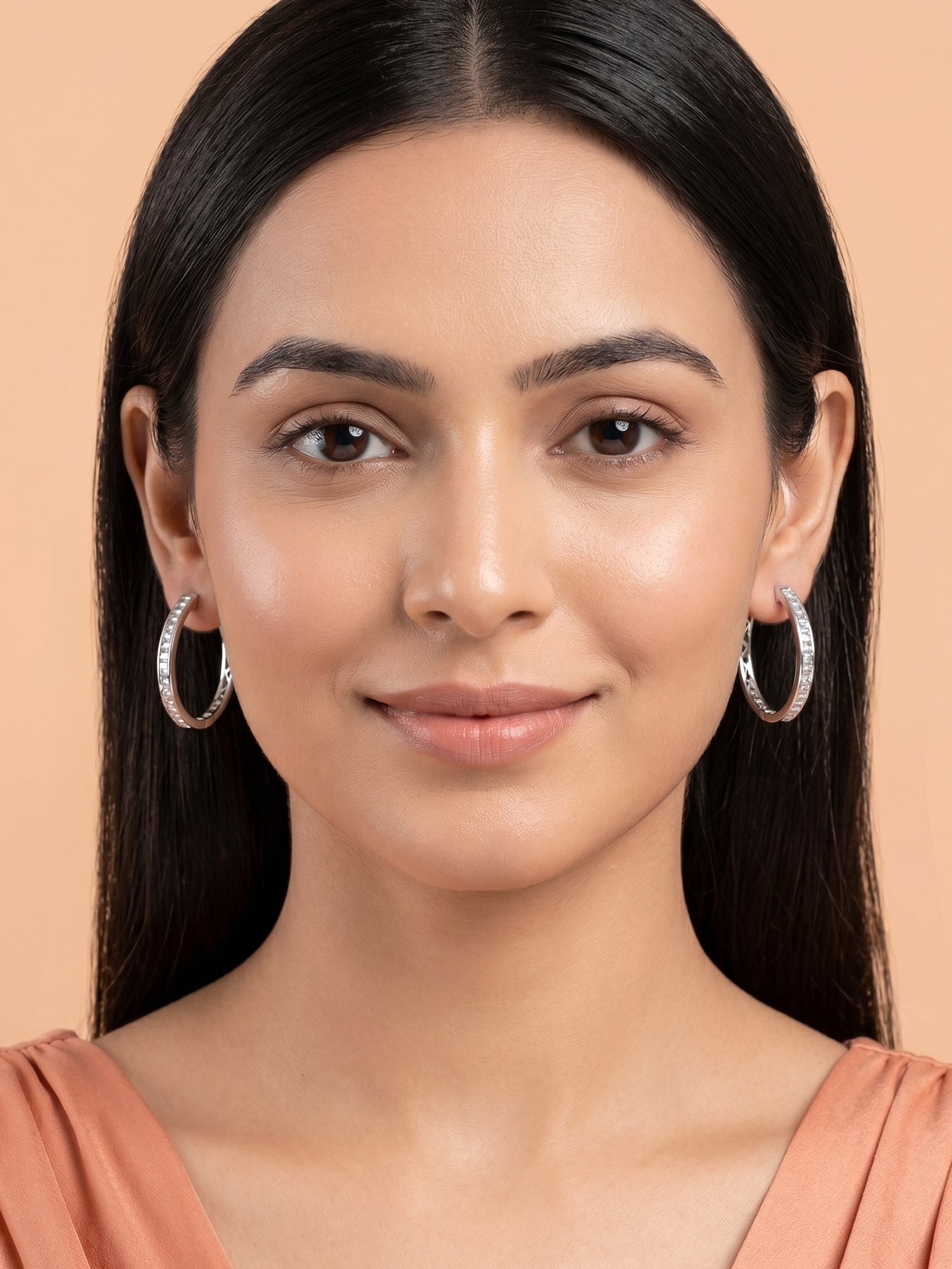 Baguette-Cut Cubic Zirconia Oval Hoop Earrings