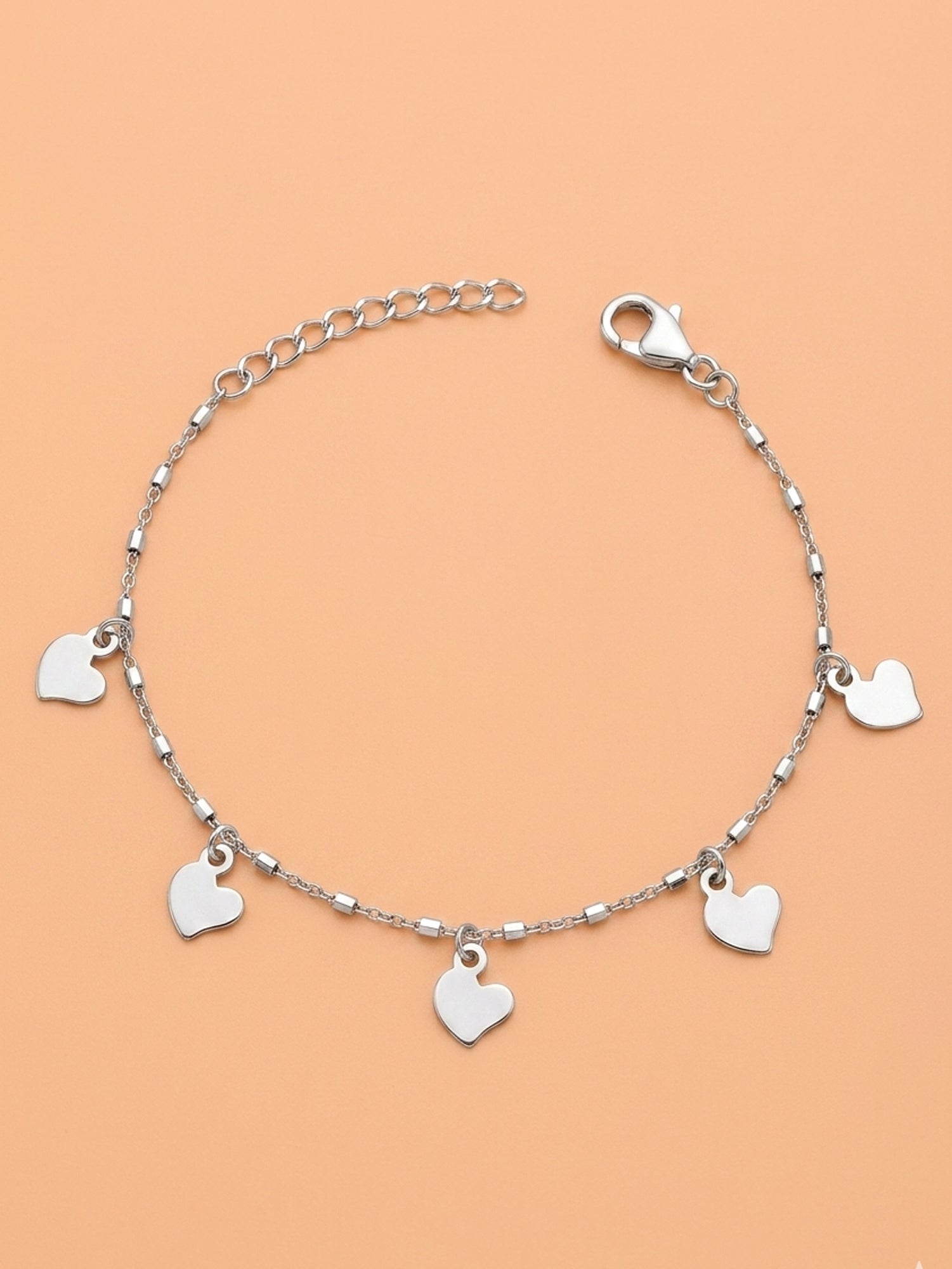 Silver Minimalist Rhythmic Heart Charm Bracelet