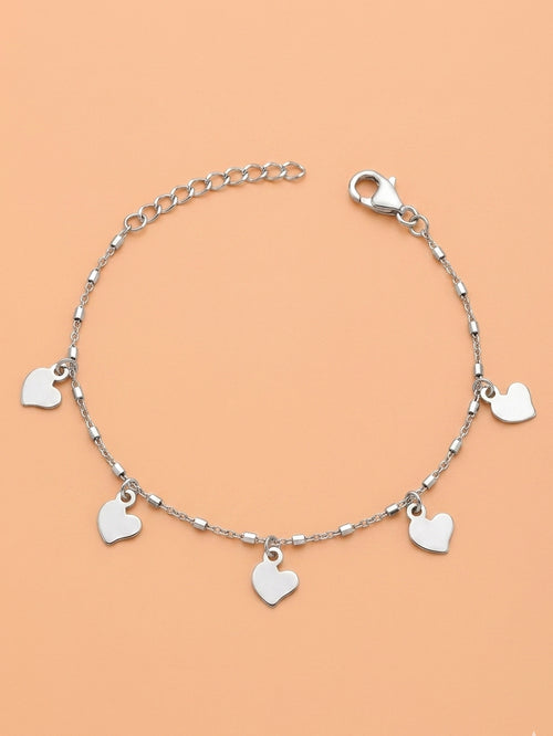 Silver Minimalist Rhythmic Heart Charm Bracelet