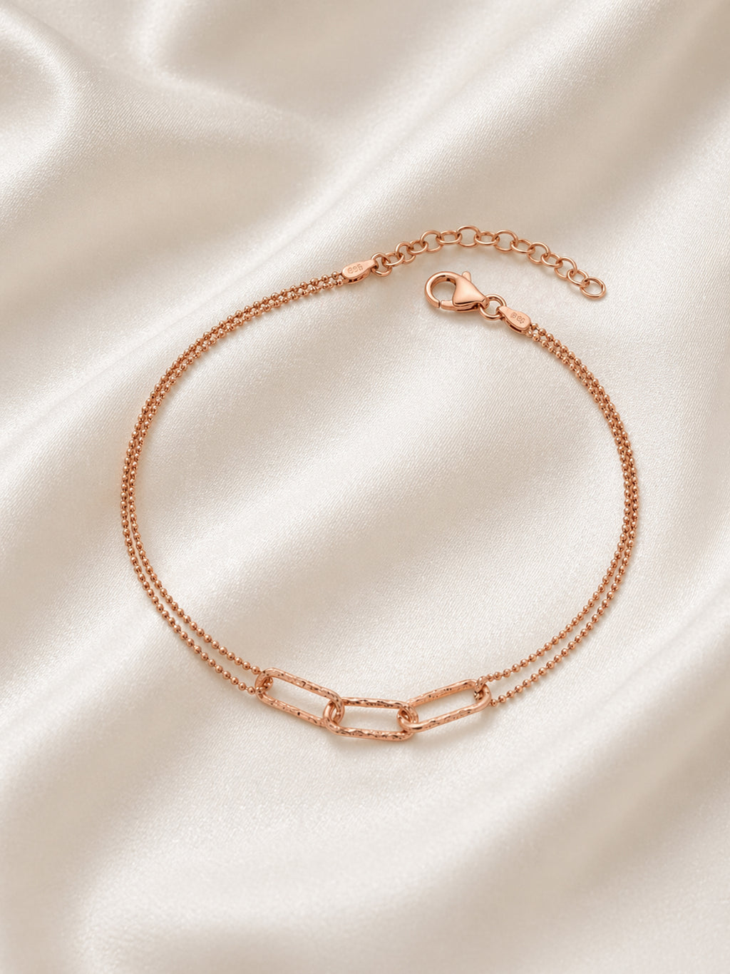 Roseate Textured Link Double Chain Anklet