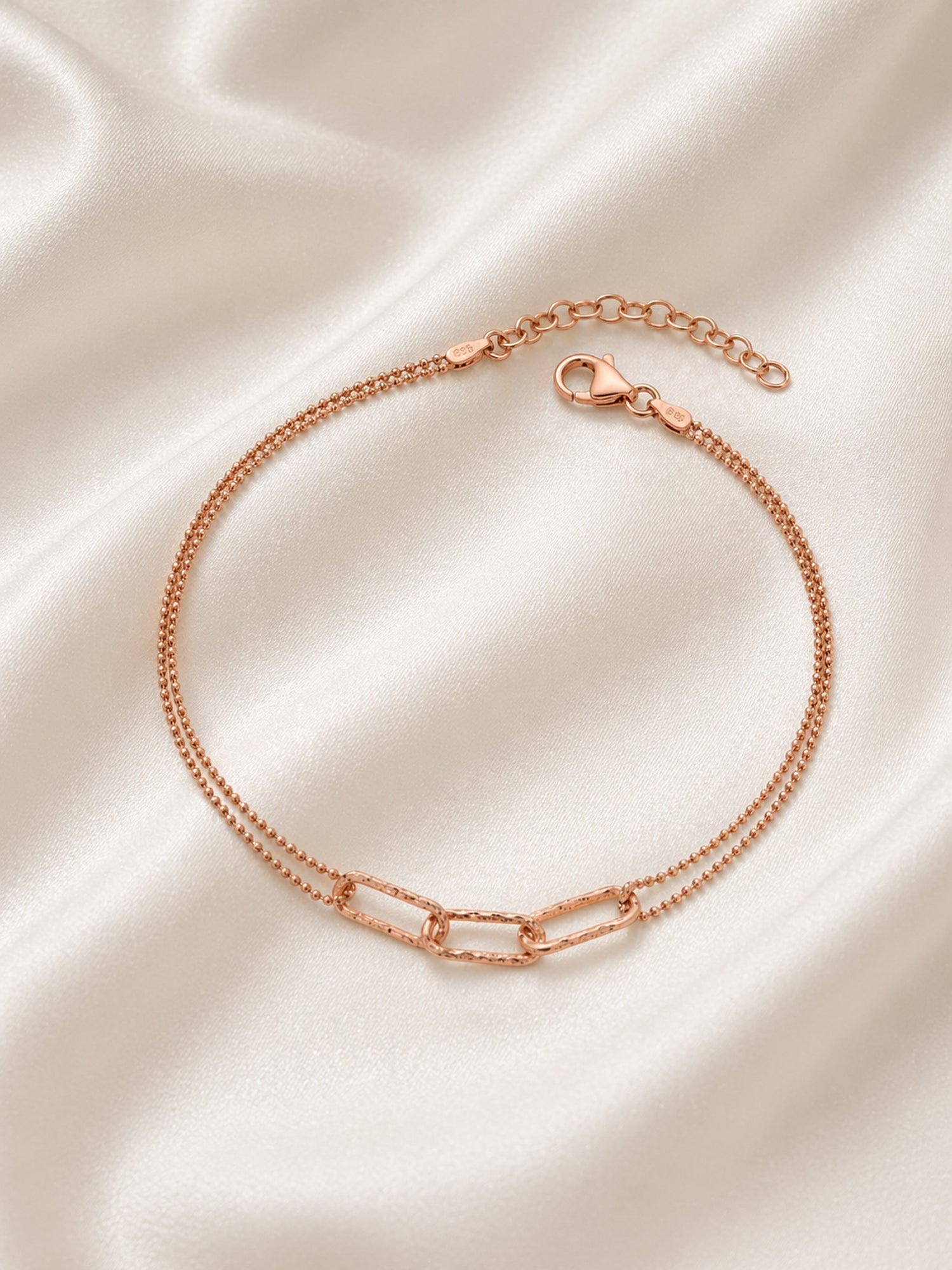 Roseate Textured Link Double Chain Anklet