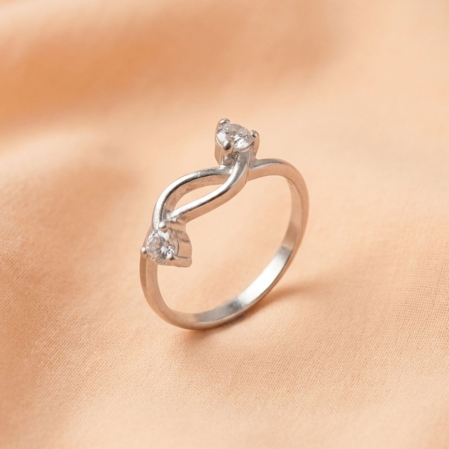 Silver Dual Sparkle Infinity Bypass Ring