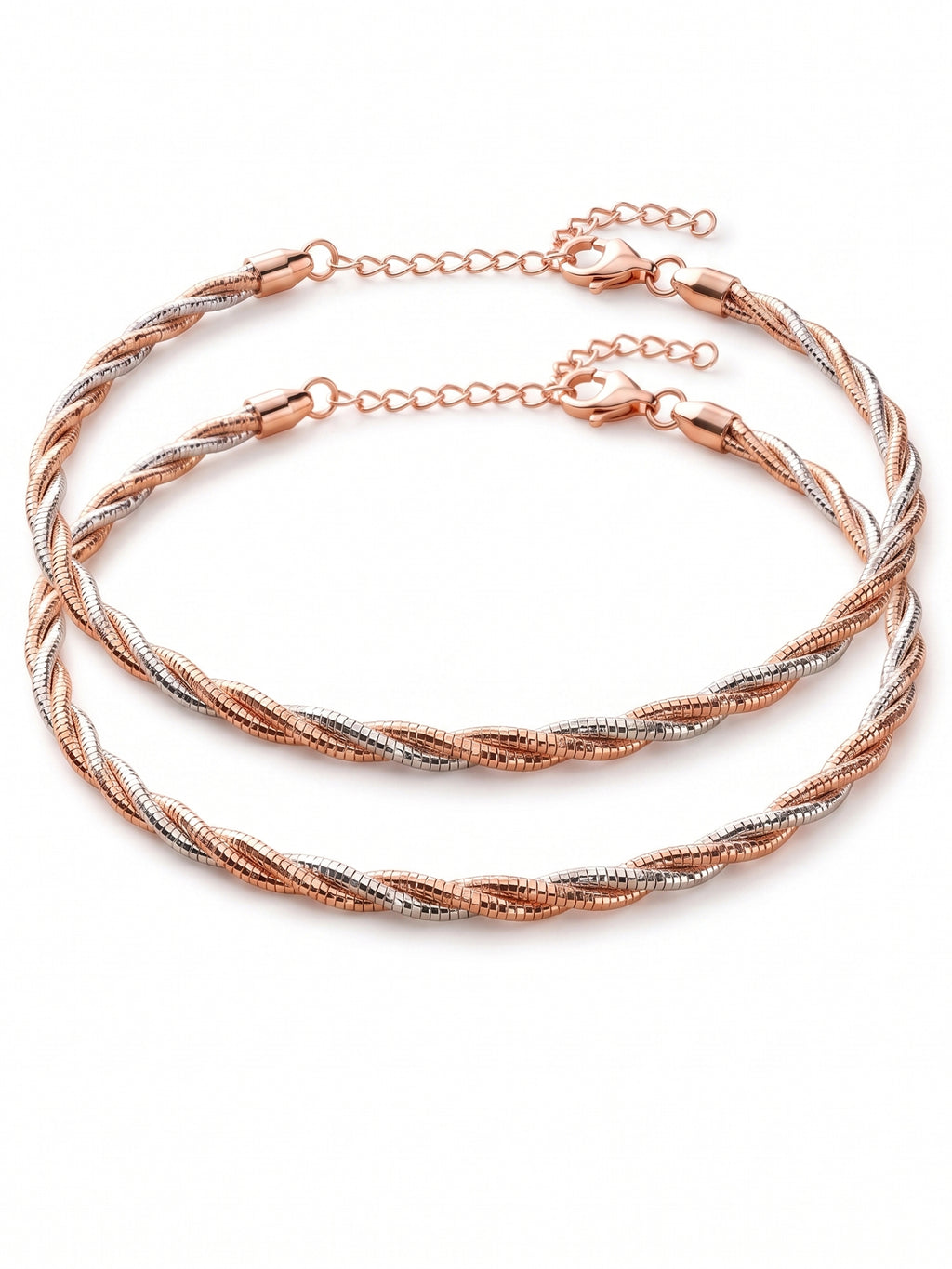 Two-Tone Twisted Snake Chain Anklet Set of 2