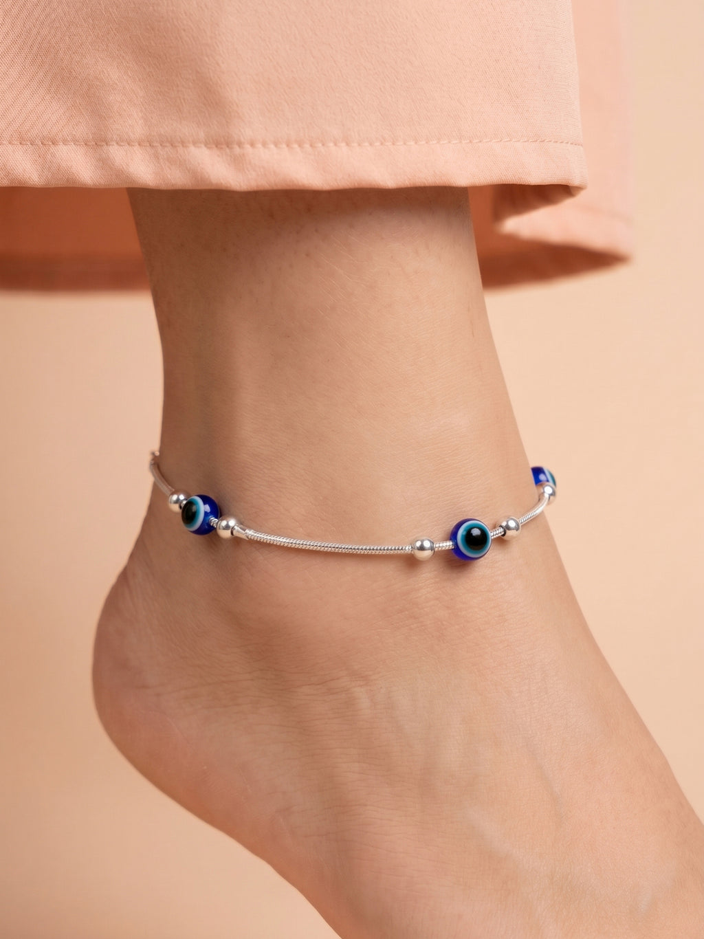 Evil Eye Bead Snake Chain Anklet Set of Two